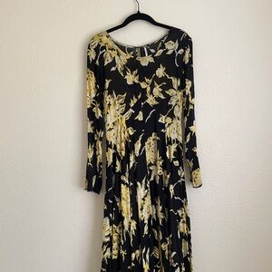Free People Black and Yellow Floral Long Sleeve Dress